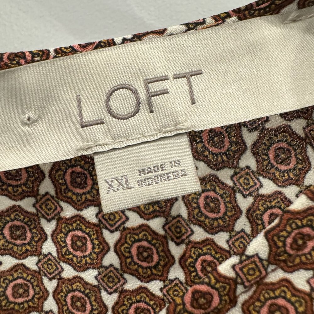 Loft Long-Sleeve Top Brown with Cream & Pink Design EUC - Picture 5 of 7